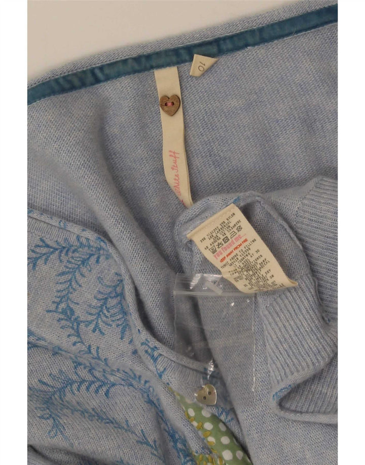 White Stuff Damen-Strickjacke mit abstraktem Muster, Gr. 10, klein, Blau