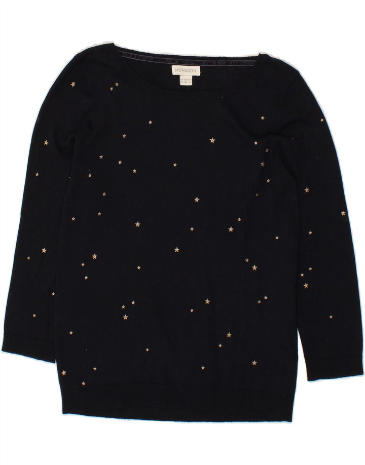 MONSOON Womens Boat Neck Jumper Sweater UK 12 Medium Navy Blue Flecked Vintage Monsoon and Second-Hand Monsoon from Messina Hembry 