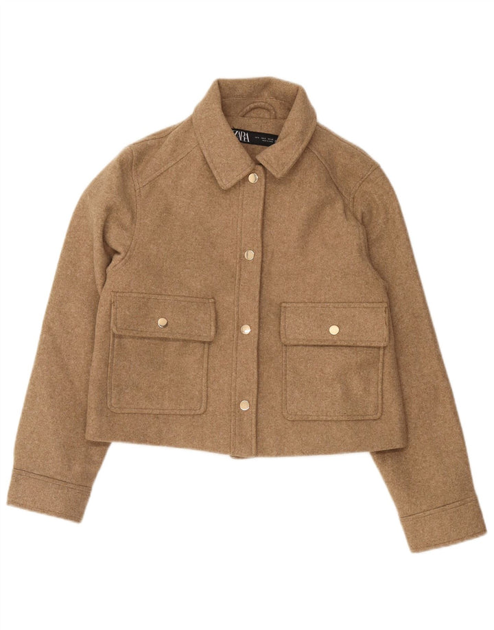 Zara Damen Bomberjacke UK 10 Small Braunes Polyester