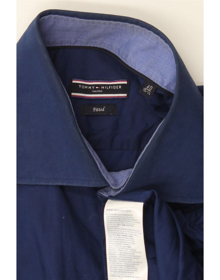 TOMMY HILFIGER Herren-Hemd, tailliert, Größe 40 15 3/4, mittelmarineblaue Baumwolle