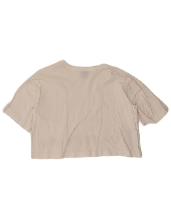 Champion Damen Crop Oversize Graphic T-Shirt Top UK 10 Small Weiß