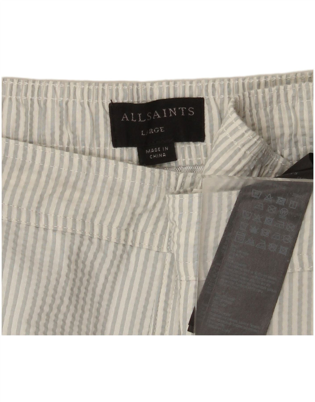 All Saints Herren-Badeshorts, groß, blaues Nadelstreifen-Polyester