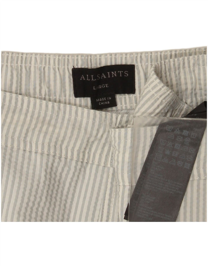 All Saints Herren-Badeshorts, groß, blaues Nadelstreifen-Polyester