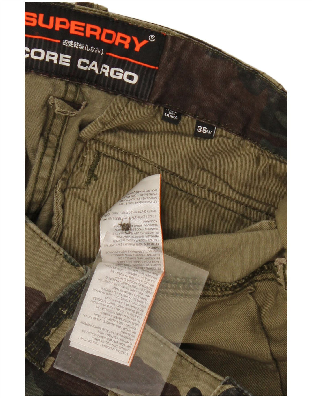 Superdry Herren Cargoshorts W36 Large Khaki Camouflage Cotton Army