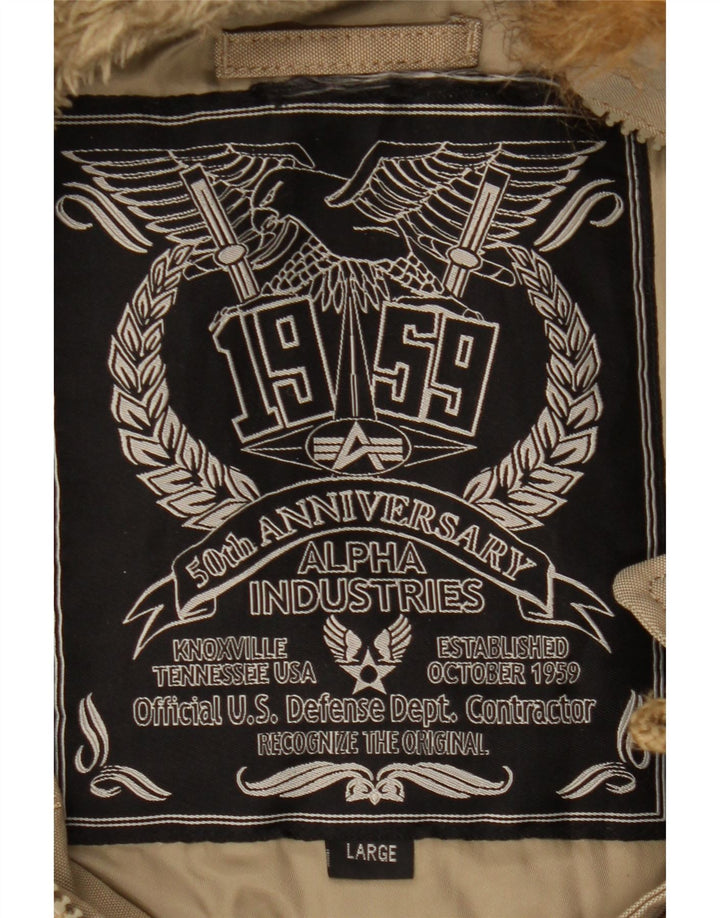 Alpha Industries Herren-Parka mit Kapuze, UK 40, Größe L, Beige, Polyester