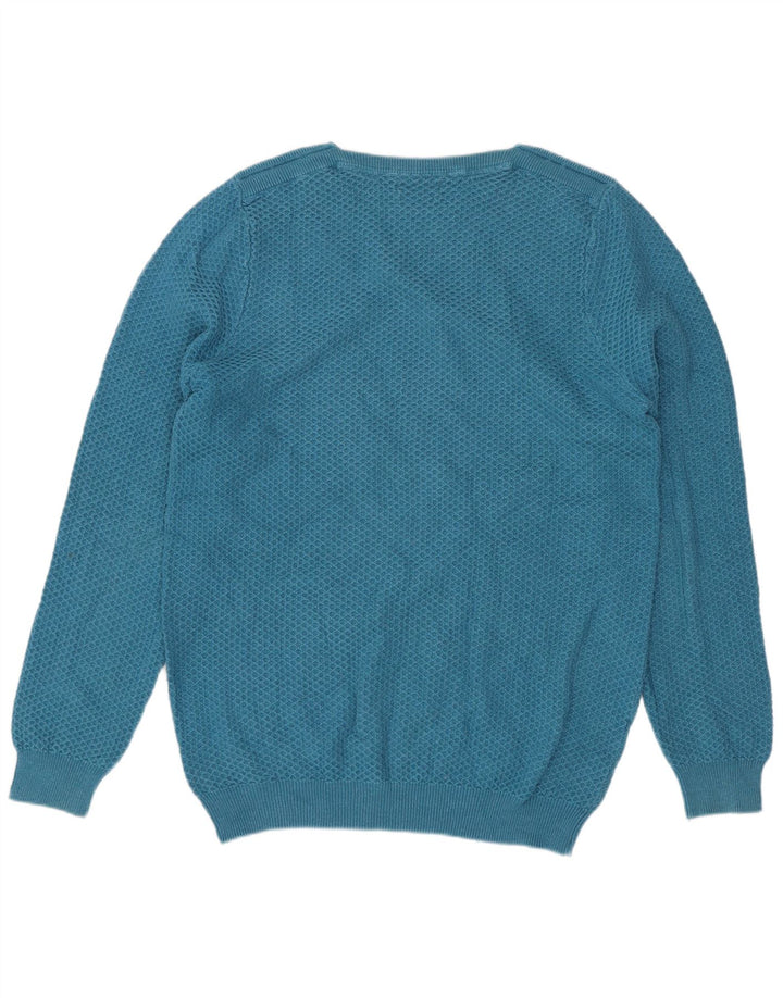 Massimo Dutti Herren-Pullover mit U-Boot-Ausschnitt, mittelblaue Baumwolle