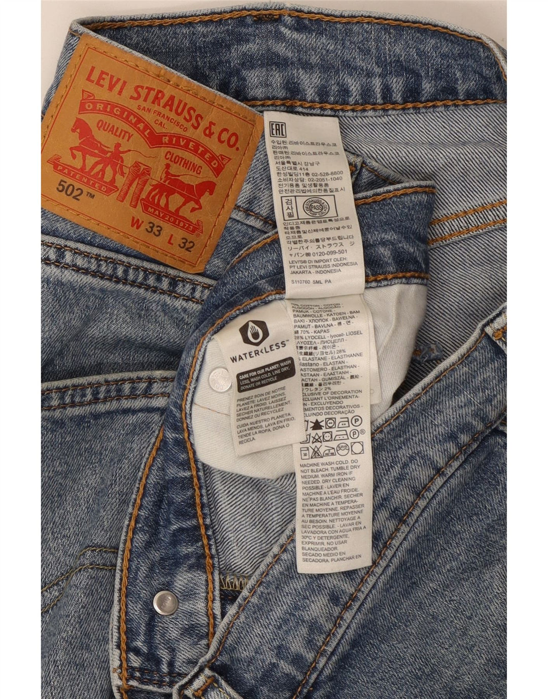 Levi's Herren 502 Tapered Jeans W33 L32 Blaue Baumwolle
