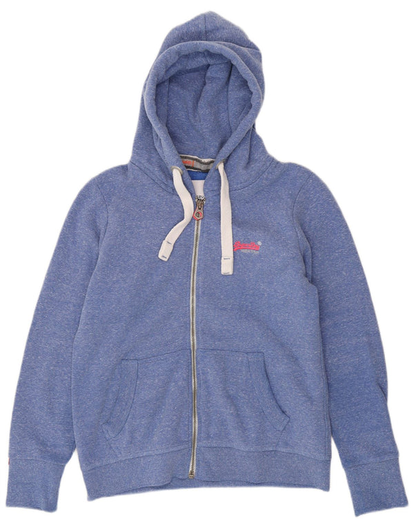 Superdry Damen-Kapuzenpullover mit Reißverschluss, UK 18, XL, blau geflecktes Polyester