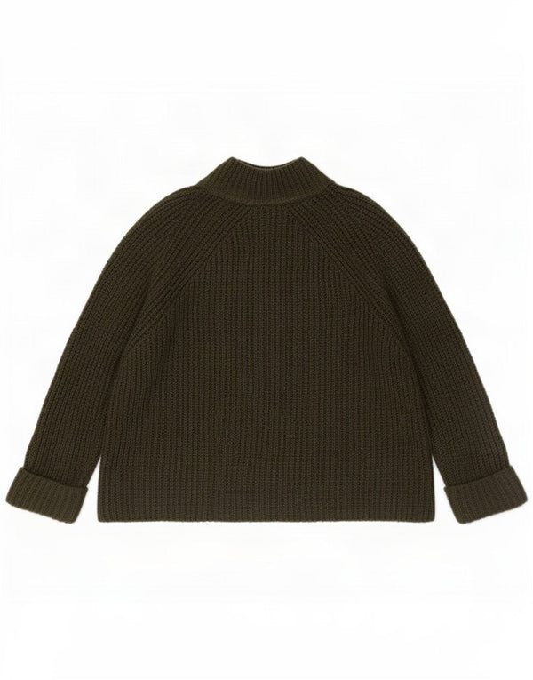 Topshop Damen Crop 3/4-Ärmel Rollkragenpullover Pullover UK 10 Small Khaki