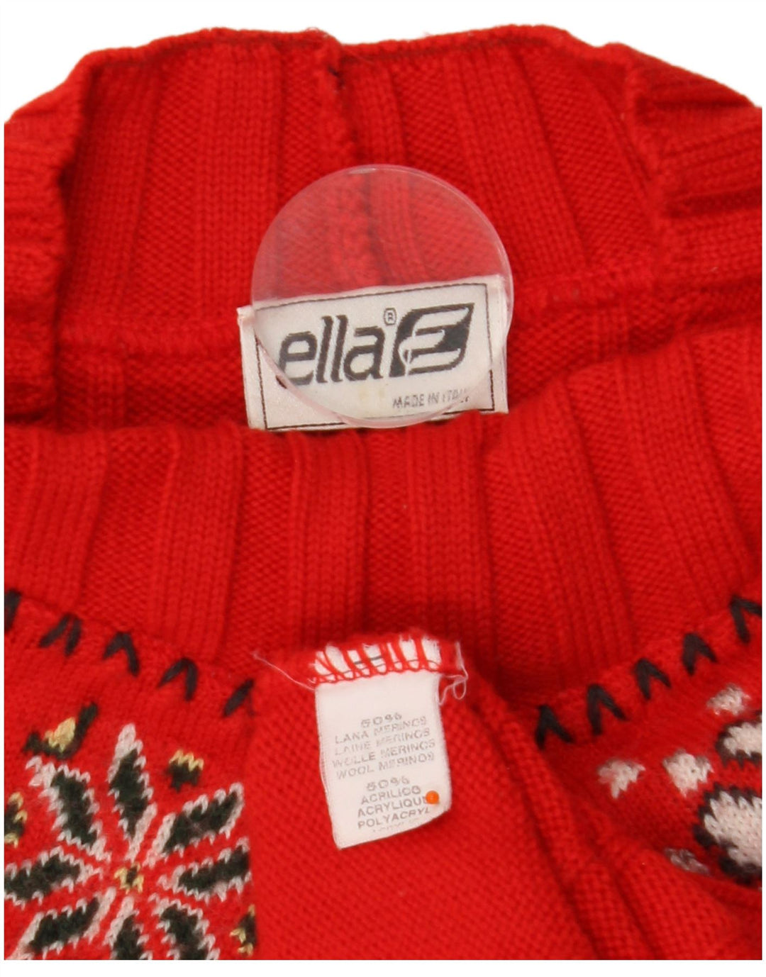 ELLA Rollkragenpullover für Damen, UK 16, Größe L, rote Fair-Isle-Wolle