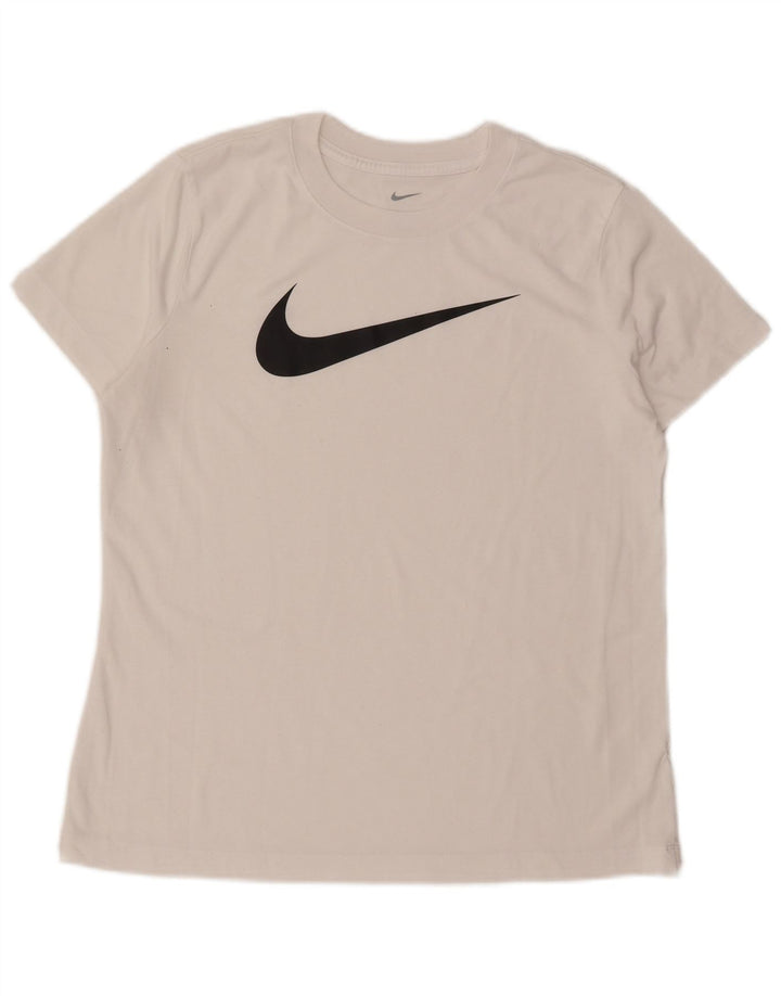 Nike Damen Dri Fit Graphic T-Shirt Top UK 16 Large Weiß