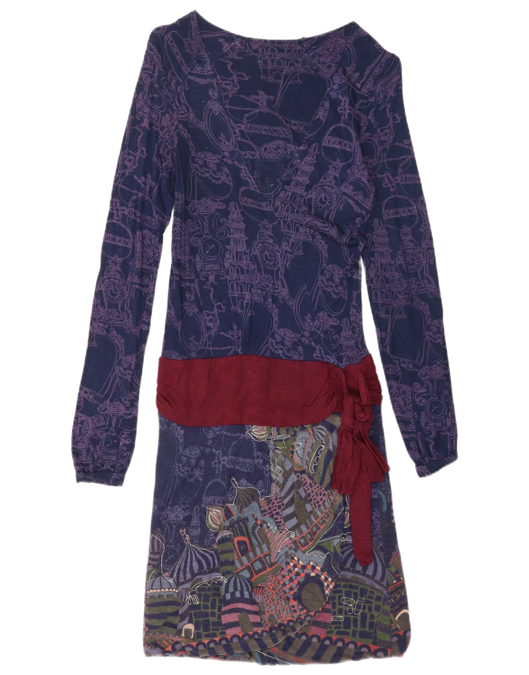 Desigual Damen Kleid mit abstraktem Muster und tiefer Taille, Gr. 8, Marineblau