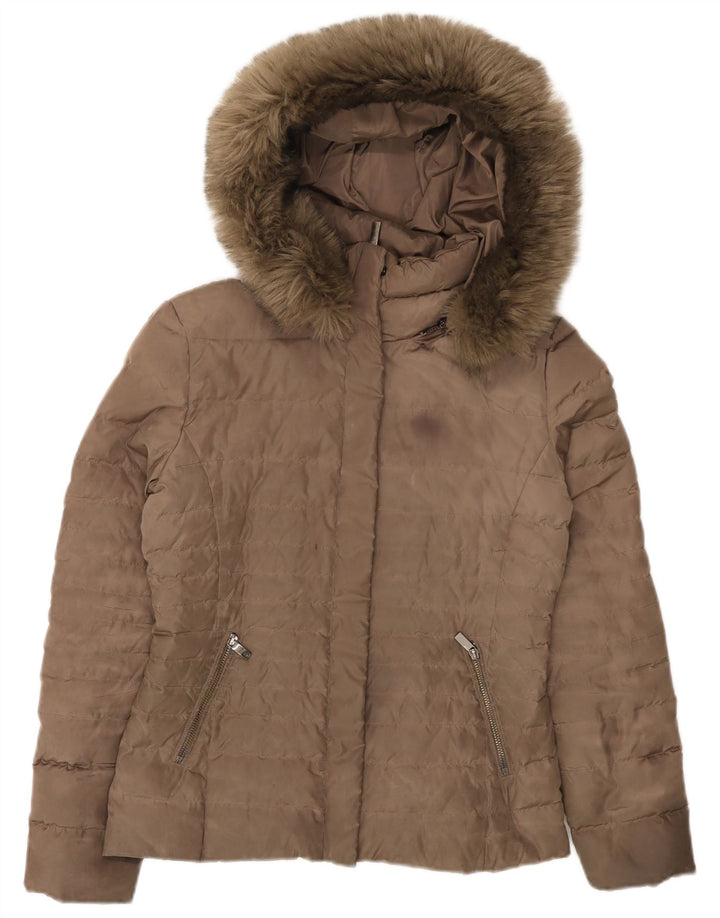 ARMANI JEANS Wattierte Damenjacke mit Kapuze IT 40 Small Braunes Polyester