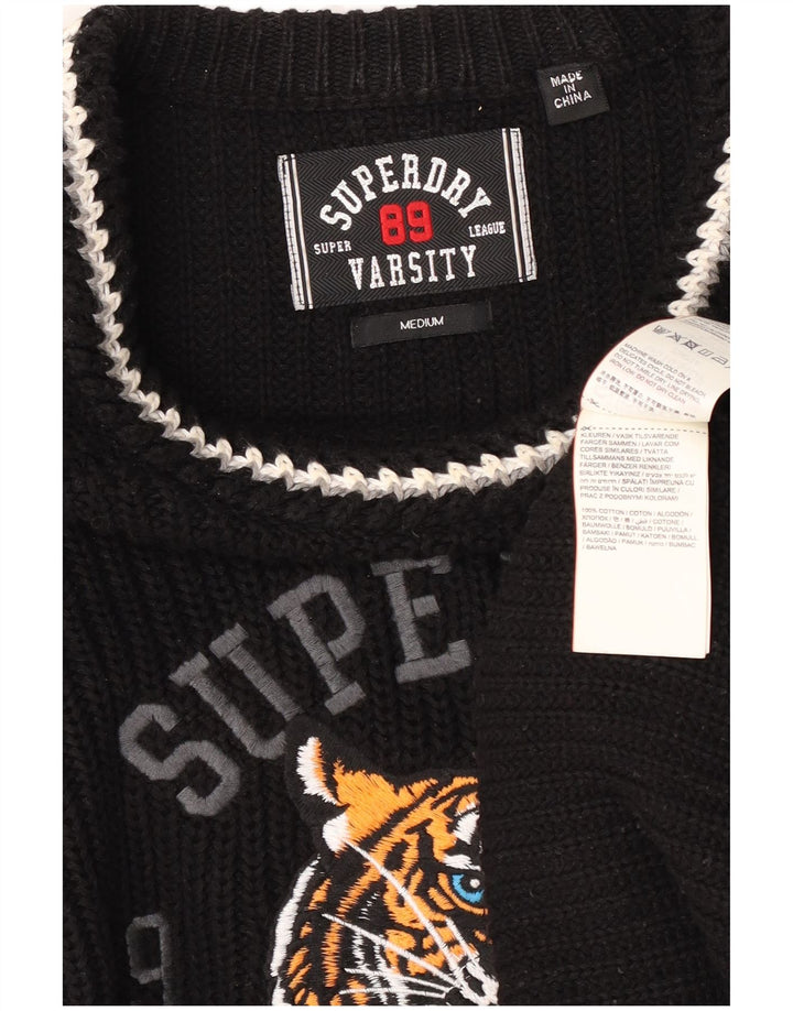 Superdry Herren-Pullover mit grafischem Rundhalsausschnitt, Mittelschwarz, Farbblock