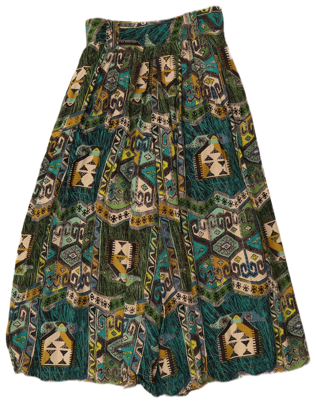 VINTAGE Damen Haremshose W28 L22 Grüne geometrische Viskose