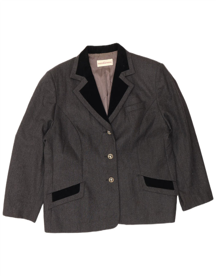Roccobarocco Damen 3-Knopf-Blazerjacke UK 18 XL Graue Colourblock-Wolle