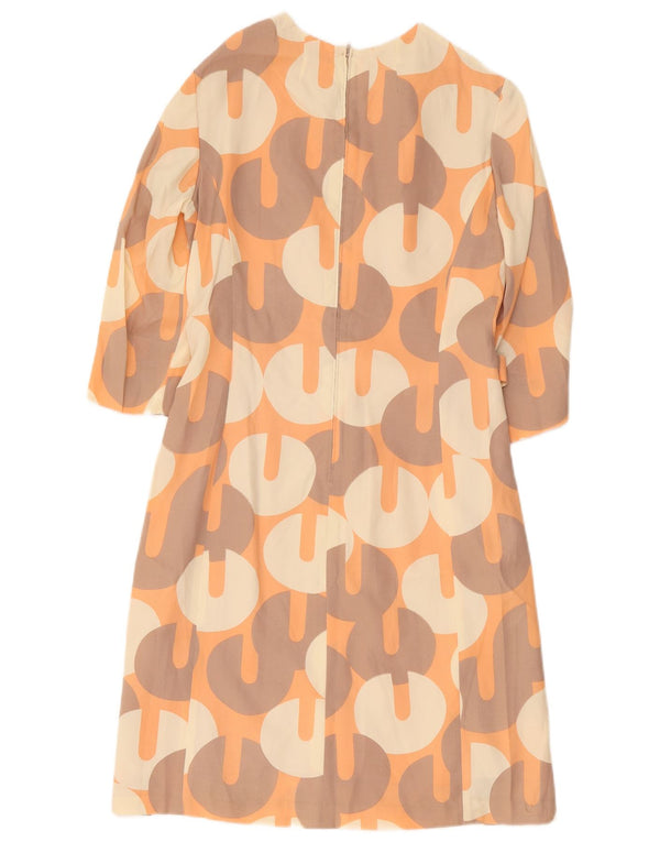 Vintage Damen 3/4 Ärmel Etuikleid UK 12 Medium Orange Geometrisch