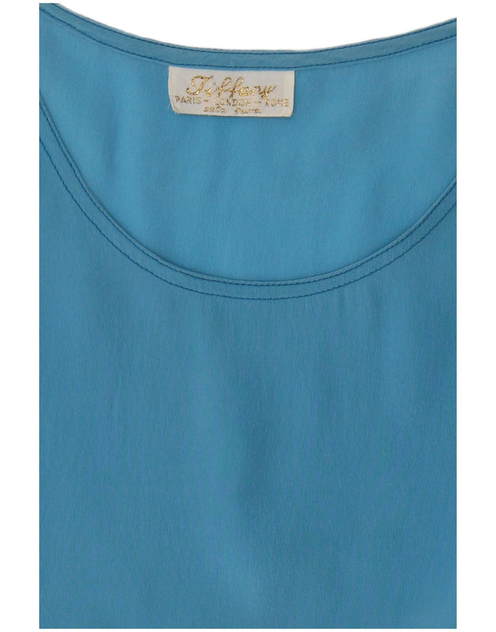 Tiffany Ärmelloses Damen-Blusenoberteil, UK-Größe 44, mittelblaue Seide