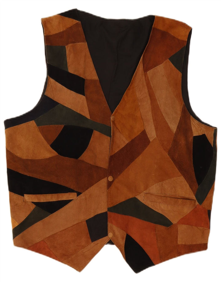 Vintage Herren Wildlederweste Mittelbraun Patchwork