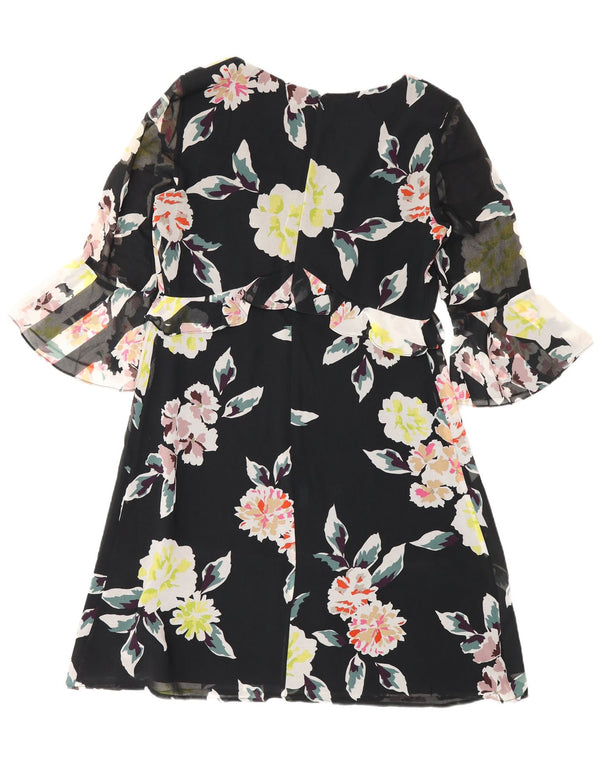 French Connection Damen-Empire-Kleid mit 3/4-Ärmeln, UK-Gr. 12, Mittelschwarz mit Blumenmuster