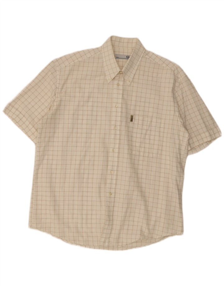 Sergio Tacchini Herren Kurzarmhemd XL weiß kariert Baumwolle