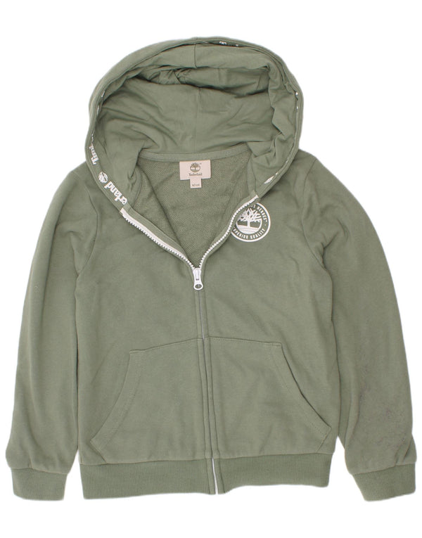 Timberland Jungen-Kapuzenpullover mit grafischem Reißverschluss, 7–8 Jahre, grüne Baumwolle