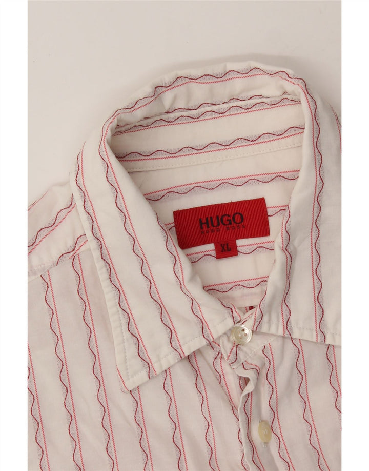 HUGO BOSS Mens Shirt XL White Striped Vintage Hugo Boss and Second-Hand Hugo Boss from Messina Hembry 