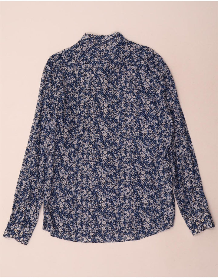 Vintage Herrenhemd XL Blau geblümt Baumwolle