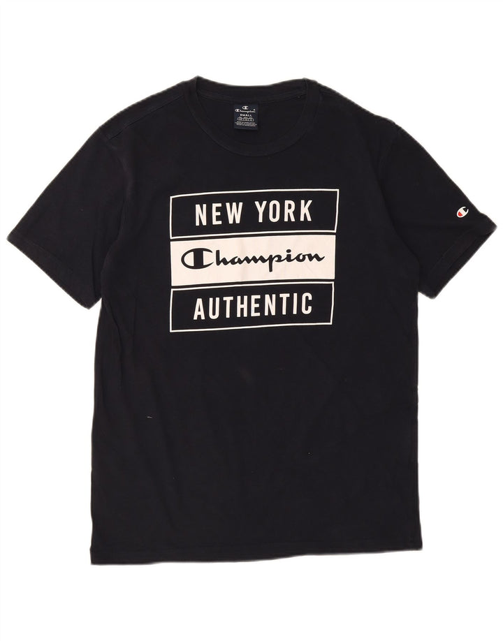 CHAMPION Mens Graphic T-Shirt Top Small Navy Blue Cotton