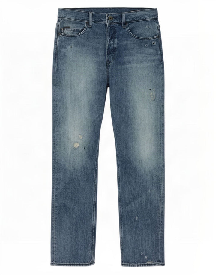 G-Star Herren Distressed Straight Jeans W32 L32 Blaue Baumwolle