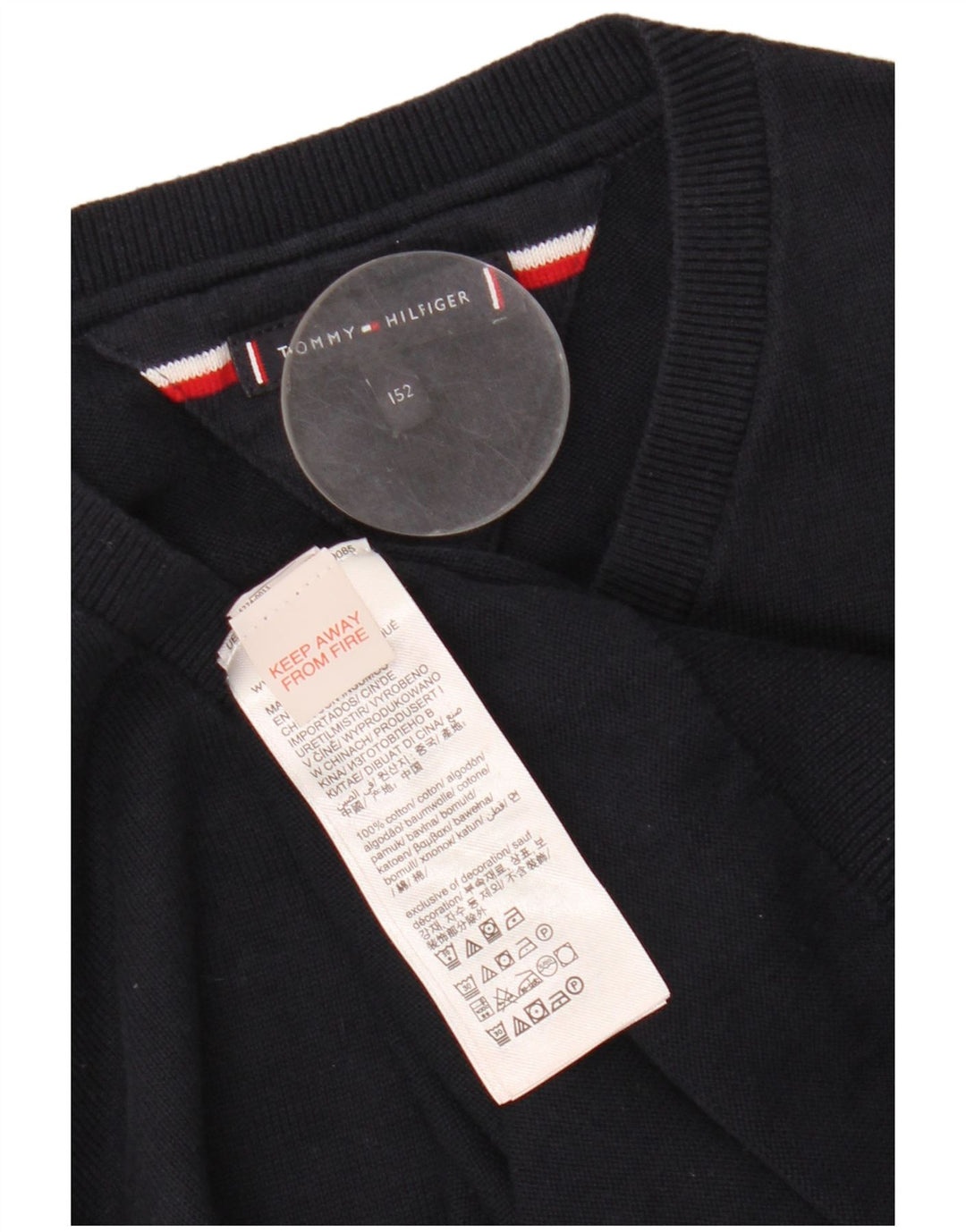 TOMMY HILFIGER Jungen-Pullover mit V-Ausschnitt, 11–12 Jahre, marineblaue Baumwolle