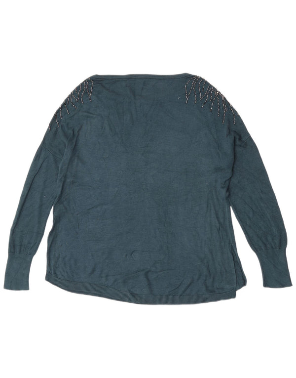 Oasis Damen-Pullover, übergroß, U-Boot-Ausschnitt, Gr. 10, Größe S, blaue Viskose