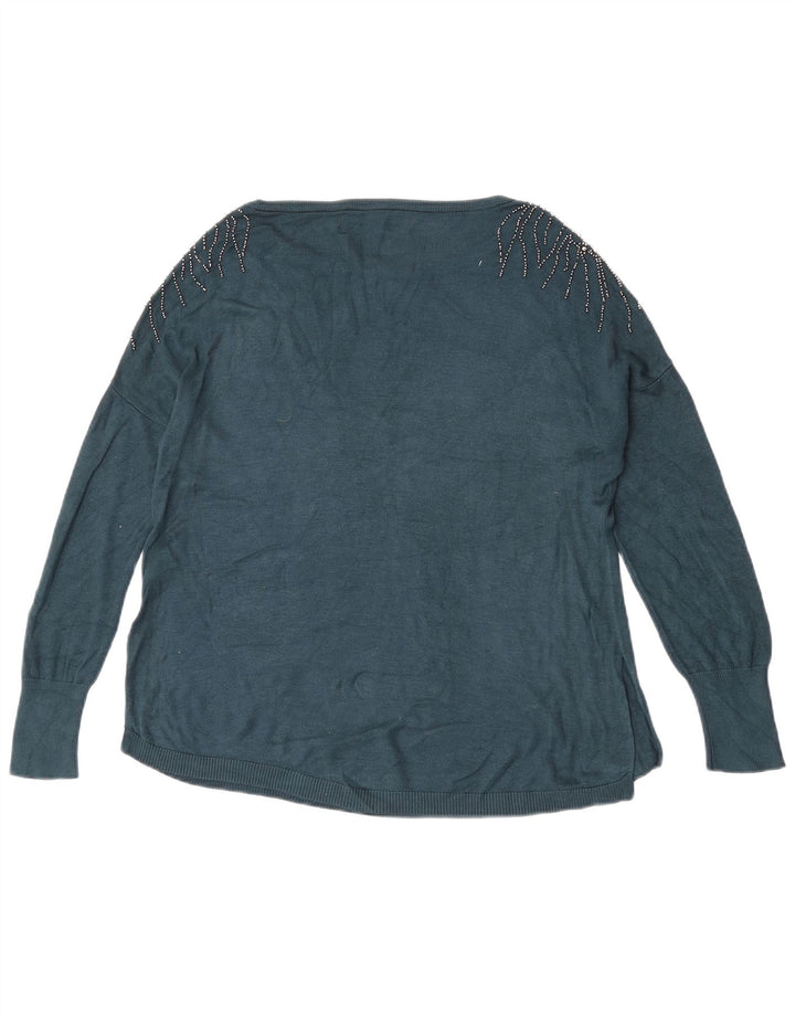 Oasis Damen-Pullover, übergroß, U-Boot-Ausschnitt, Gr. 10, Größe S, blaue Viskose