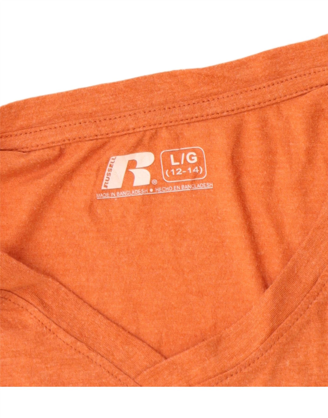 Russell Athletic Damen-T-Shirt mit Grafik, US 12/14, großes orangefarbenes Polyester