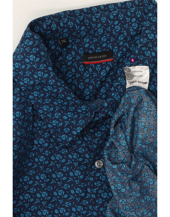 Pierre Cardin Herrenhemd 2XL Blau geblümt Baumwolle