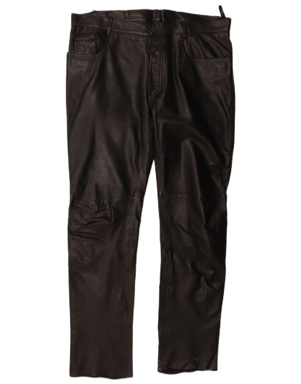 Vintage Herren gerade Lederhose IT 56 3XL W38 L33 schwarzes Leder