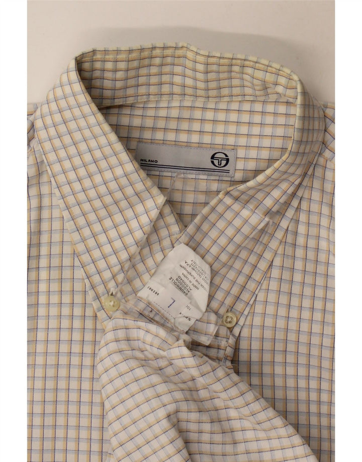 Sergio Tacchini Herrenhemd, groß, beige Gingham-Baumwolle