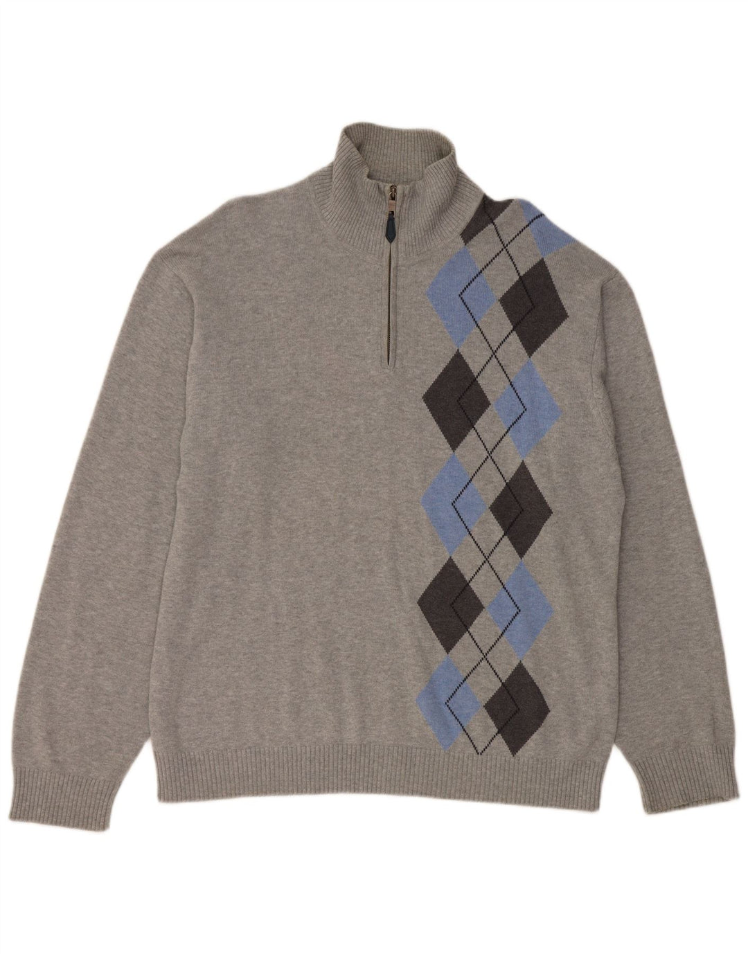 NAUTICA Herren-Pullover mit Reißverschluss am Hals, XL, graue Argyle-/Diamant-Baumwolle