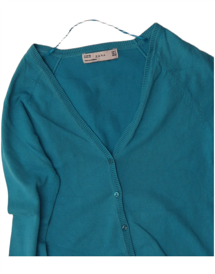 ZARA Damen-Cardigan-Pullover UK 10 Small Blaue Baumwolle