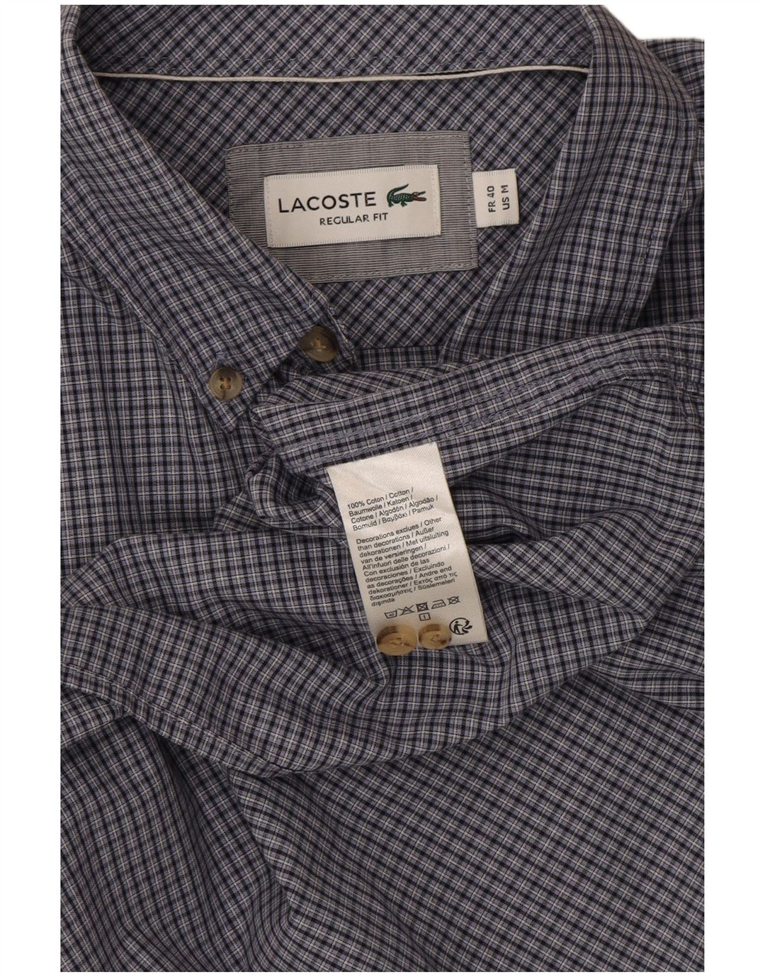 Lacoste Herren-Kurzarmhemd, Größe 40, mittelblau, kariert, Baumwolle