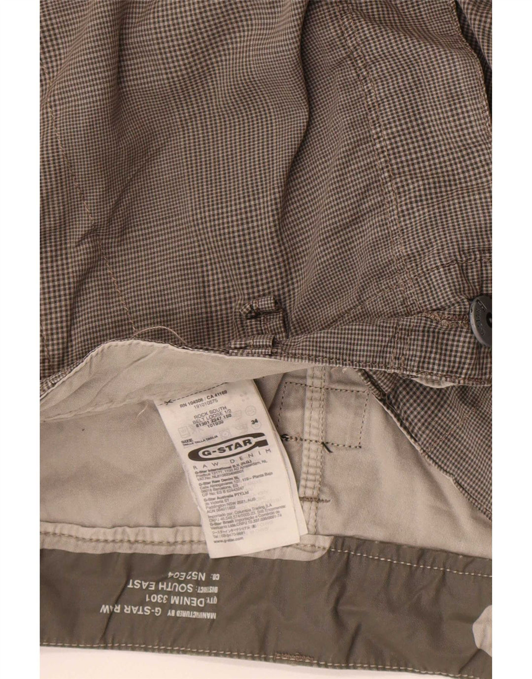 G-Star Herren Cargoshorts W34 Große grau karierte Baumwolle