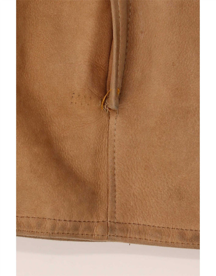 Vintage Damen Lammfelljacke mit Kapuze UK 12 Medium Beige