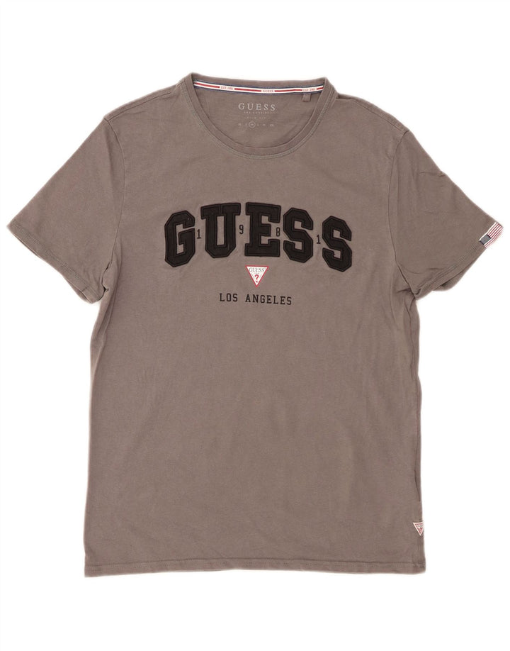 Guess Slim-Fit-Grafik-T-Shirt-Oberteil für Herren aus mittelgrauer Baumwolle