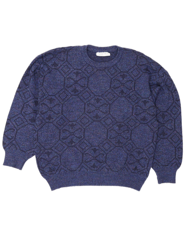 Vintage Herren Rundhalspullover Pullover XL Blau Geometrisch