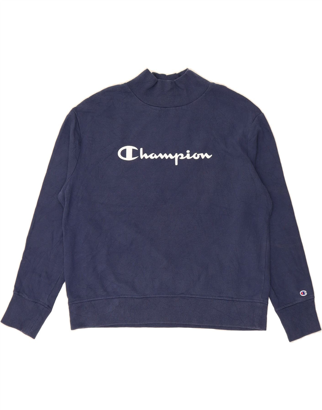 CHAMPION Womens Oversized Graphic Sweatshirt Jumper UK 16 Large Navy Blue Vintage Champion and Second-Hand Champion from Messina Hembry 