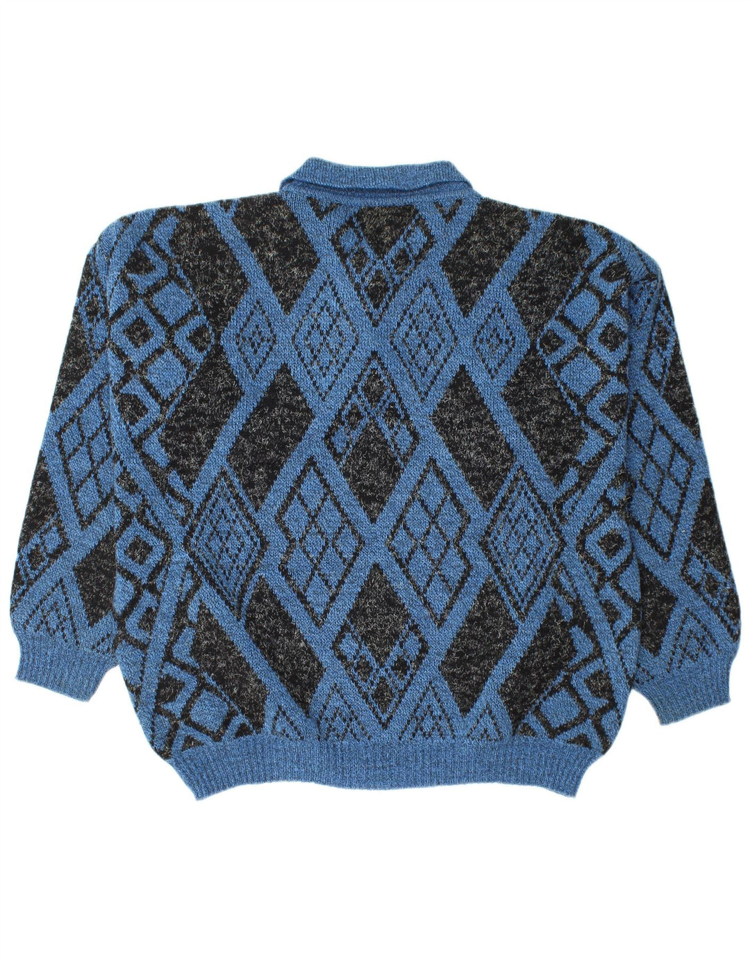 VINTAGE Herren-Pullover mit Rollkragen, groß, blau, Argyle/Diamant