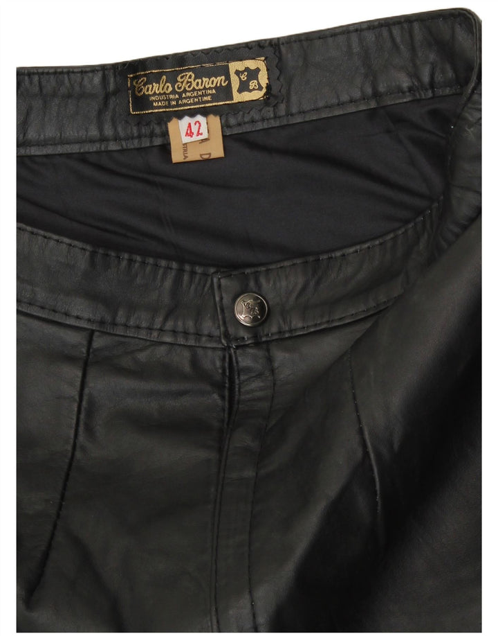 Vintage Damen High Waist Lederrock EU 42 Großes schwarzes Leder