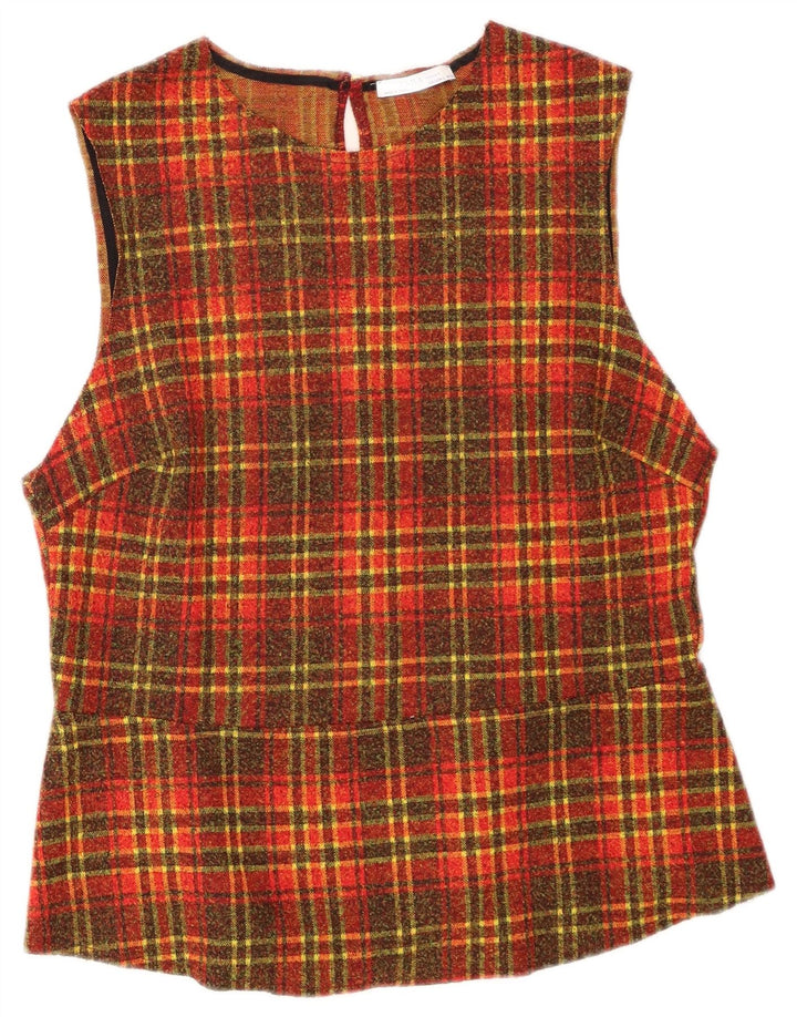 Ärmelloses Blusenoberteil für Damen von Zara, Gr. 44, groß, orangefarbenes Karo-Polyester