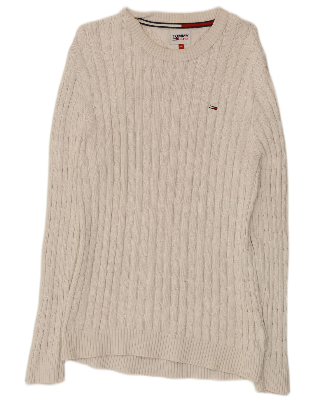 Tommy Hilfiger Herren-Pullover mit Rundhalsausschnitt, mittelweiße Baumwolle