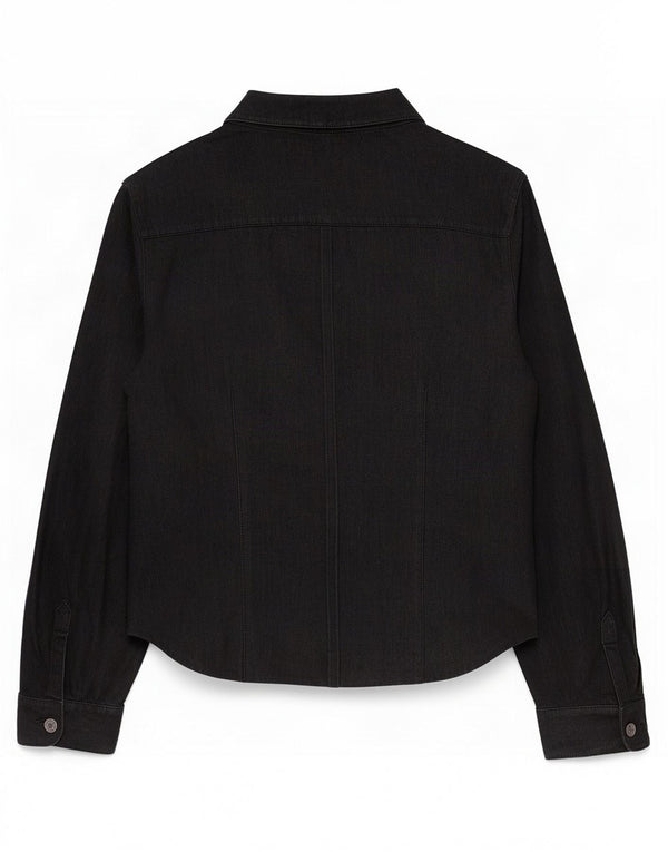 Vintage Damen Lederhemd IT 50 XL Schwarz